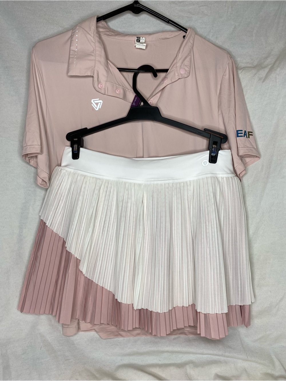 Pleated Two-Tone Skater Skirt in White and Dusty Pink by